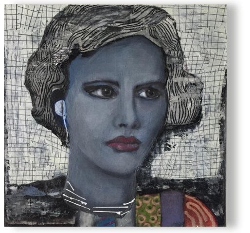 Die Zuhörerin
öl, Struktur, Marker/Lw, 50 x 50 cm, 2017